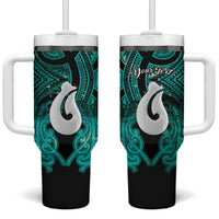 Personalised Maori Matariki Hei Matau Turquoise Tumbler With Handle Maori Kowhaiwhai Pattern Galaxy