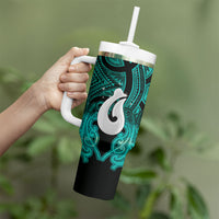 Personalised Maori Matariki Hei Matau Turquoise Tumbler With Handle Maori Kowhaiwhai Pattern Galaxy