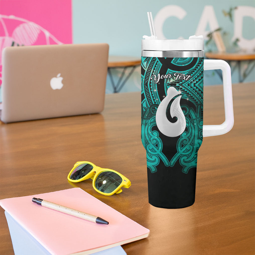Personalised Maori Matariki Hei Matau Turquoise Tumbler With Handle Maori Kowhaiwhai Pattern Galaxy
