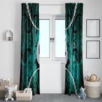 Maori Matariki Hei Matau Turquoise Window Curtain Maori Kowhaiwhai Pattern Galaxy