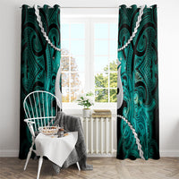 Maori Matariki Hei Matau Turquoise Window Curtain Maori Kowhaiwhai Pattern Galaxy
