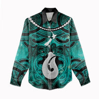 Personalised Maori Matariki Hei Matau Turquoise Women Casual Shirt Maori Kowhaiwhai Pattern Galaxy