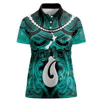 Personalised Maori Matariki Hei Matau Turquoise Women Polo Shirt Maori Kowhaiwhai Pattern Galaxy