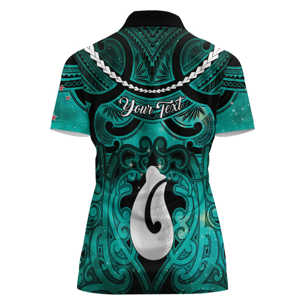 Personalised Maori Matariki Hei Matau Turquoise Women Polo Shirt Maori Kowhaiwhai Pattern Galaxy
