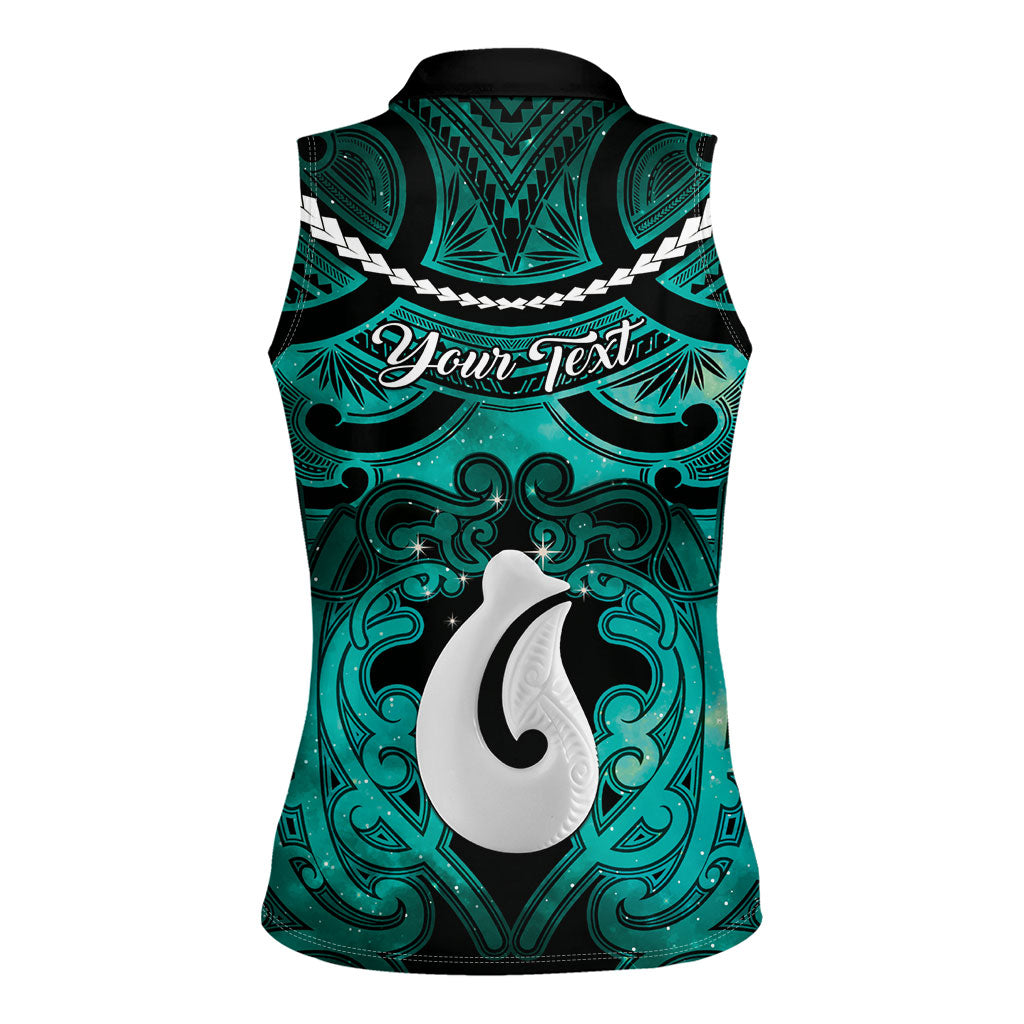 Personalised Maori Matariki Hei Matau Turquoise Women Sleeveless Polo Shirt Maori Kowhaiwhai Pattern Galaxy