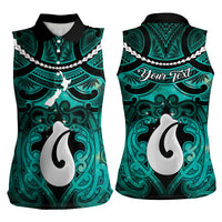 Personalised Maori Matariki Hei Matau Turquoise Women Sleeveless Polo Shirt Maori Kowhaiwhai Pattern Galaxy