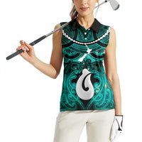 Personalised Maori Matariki Hei Matau Turquoise Women Sleeveless Polo Shirt Maori Kowhaiwhai Pattern Galaxy