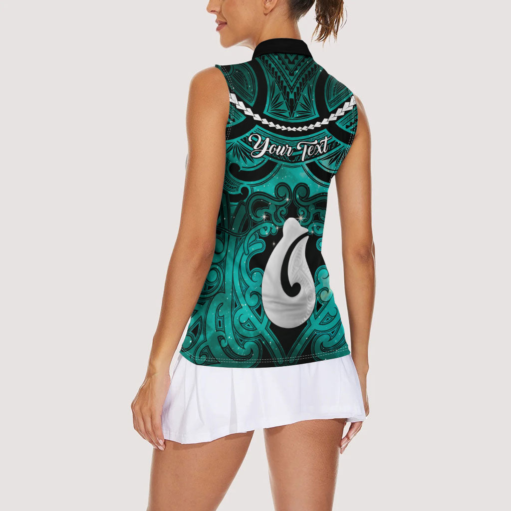 Personalised Maori Matariki Hei Matau Turquoise Women Sleeveless Polo Shirt Maori Kowhaiwhai Pattern Galaxy