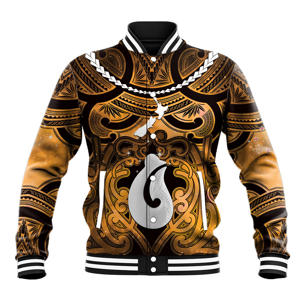 Personalised Maori Matariki Hei Matau Kowhai Baseball Jacket Maori Kowhaiwhai Pattern Galaxy LT01 Unisex Yellow - Polynesian Pride