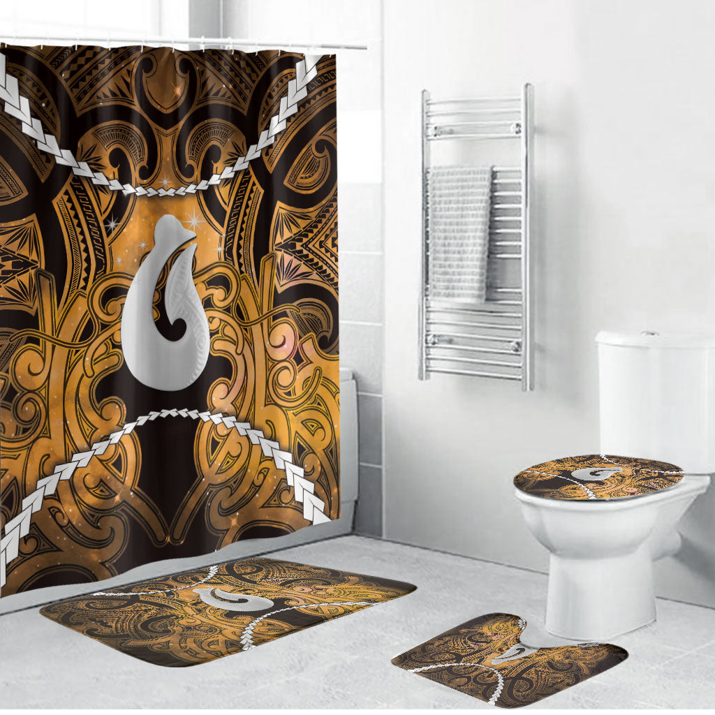 Maori Matariki Hei Matau Kowhai Bathroom Set Maori Kowhaiwhai Pattern Galaxy LT01 Bathroom Set (4 pcs) Yellow - Polynesian Pride