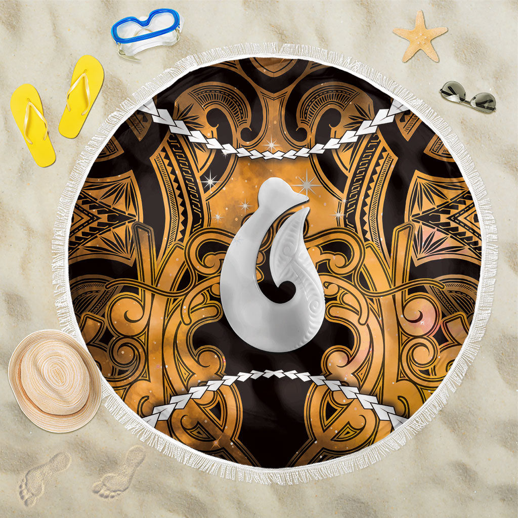 Maori Matariki Hei Matau Kowhai Beach Blanket Maori Kowhaiwhai Pattern Galaxy LT01 One Size 150cm Yellow - Polynesian Pride