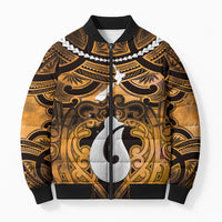 Personalised Maori Matariki Hei Matau Kowhai Bomber Puffer Jacket Maori Kowhaiwhai Pattern Galaxy