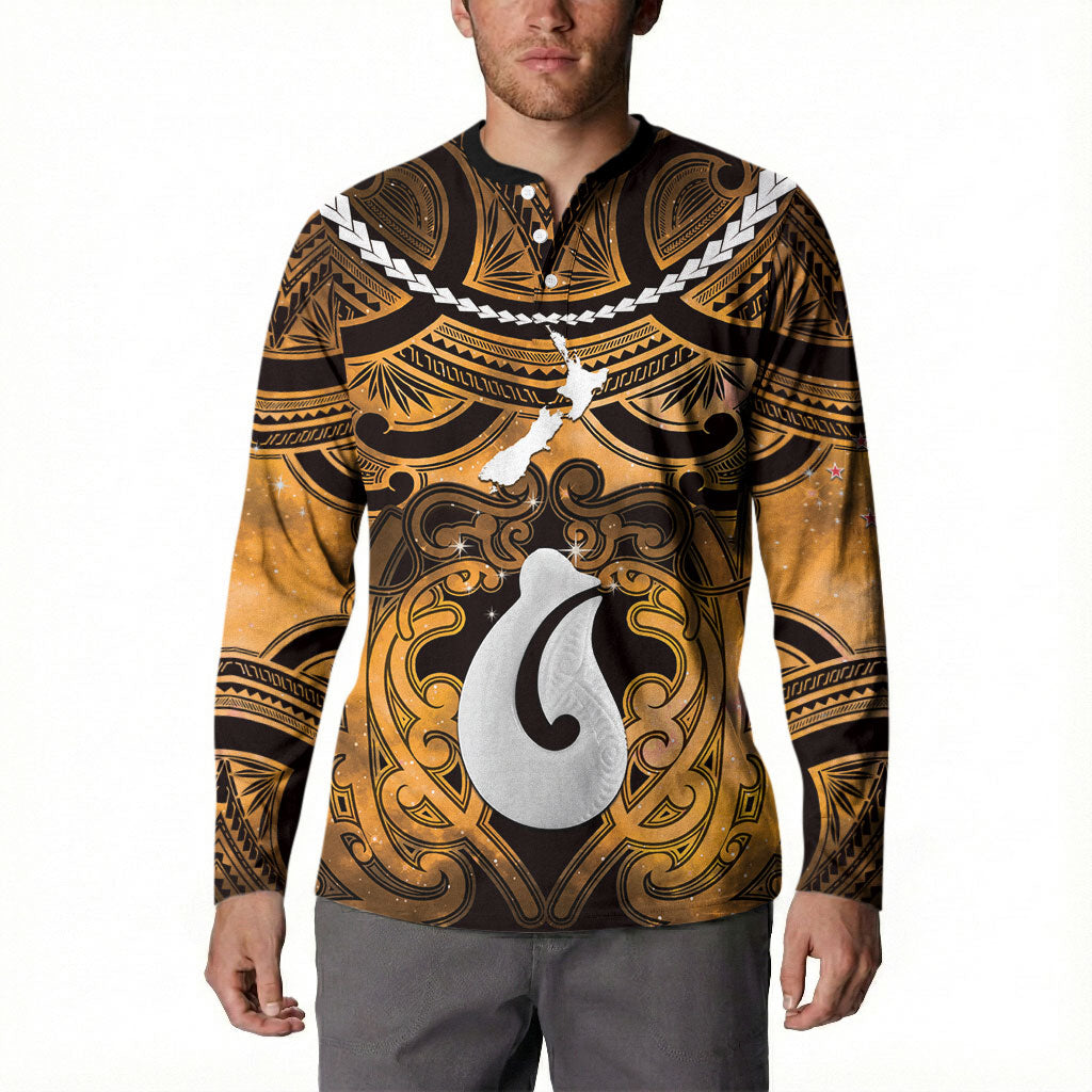 Personalised Maori Matariki Hei Matau Kowhai Button Sweatshirt Maori Kowhaiwhai Pattern Galaxy