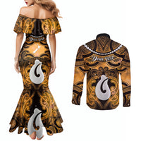 Personalised Maori Matariki Hei Matau Kowhai Couples Matching Mermaid Dress and Long Sleeve Button Shirt Maori Kowhaiwhai Pattern Galaxy