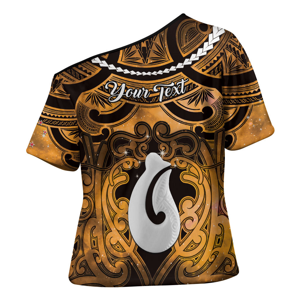 Personalised Maori Matariki Hei Matau Kowhai Cross Shoulder Shirt Maori Kowhaiwhai Pattern Galaxy LT01 - Polynesian Pride