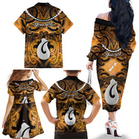 Personalised Maori Matariki Hei Matau Kowhai Family Matching Off The Shoulder Long Sleeve Dress and Hawaiian Shirt Maori Kowhaiwhai Pattern Galaxy