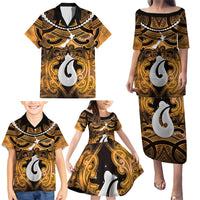 Personalised Maori Matariki Hei Matau Kowhai Family Matching Puletasi and Hawaiian Shirt Maori Kowhaiwhai Pattern Galaxy