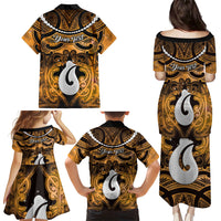Personalised Maori Matariki Hei Matau Kowhai Family Matching Puletasi and Hawaiian Shirt Maori Kowhaiwhai Pattern Galaxy