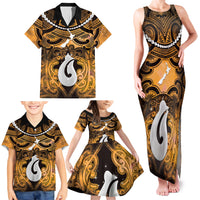 Personalised Maori Matariki Hei Matau Kowhai Family Matching Tank Maxi Dress and Hawaiian Shirt Maori Kowhaiwhai Pattern Galaxy