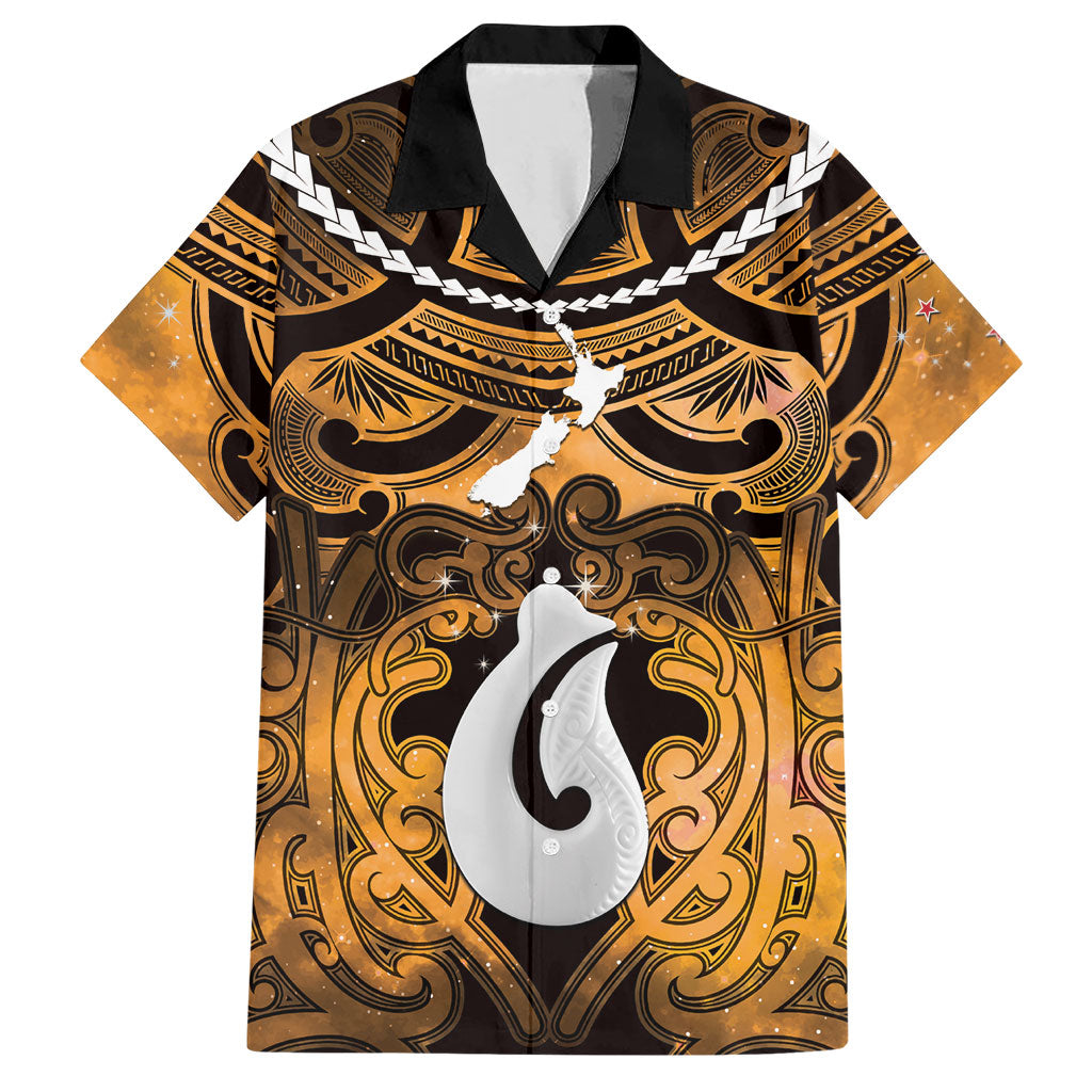 Personalised Maori Matariki Hei Matau Kowhai Hawaiian Shirt Maori Kowhaiwhai Pattern Galaxy LT01 Yellow - Polynesian Pride