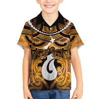 Personalised Maori Matariki Hei Matau Kowhai Kid Hawaiian Shirt Maori Kowhaiwhai Pattern Galaxy LT01 Kid Yellow - Polynesian Pride