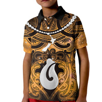 Personalised Maori Matariki Hei Matau Kowhai Kid Polo Shirt Maori Kowhaiwhai Pattern Galaxy LT01 Kid Yellow - Polynesian Pride