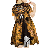 Personalised Maori Matariki Hei Matau Kowhai Kid Short Sleeve Dress Maori Kowhaiwhai Pattern Galaxy