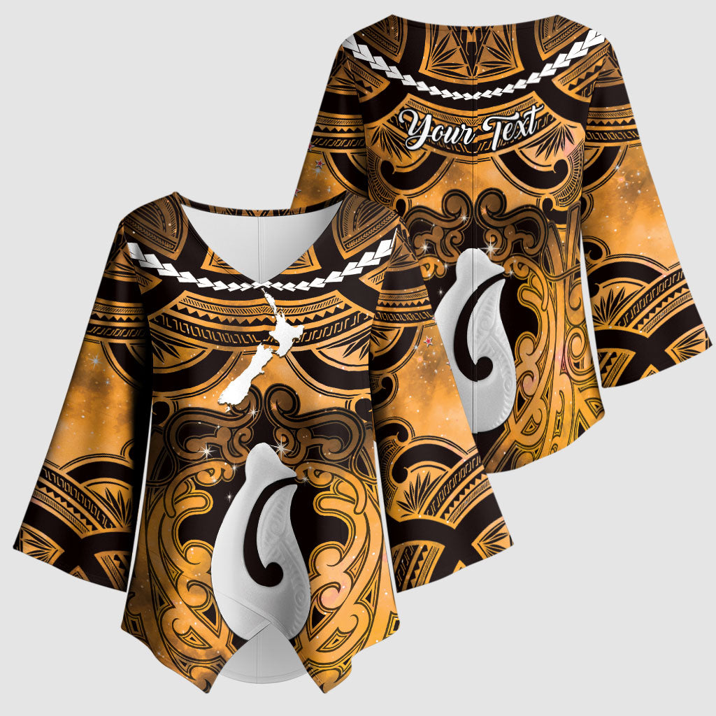 Personalised Maori Matariki Hei Matau Kowhai Kimono Sleeve Blouse Maori Kowhaiwhai Pattern Galaxy
