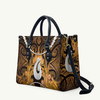 Maori Matariki Hei Matau Kowhai Leather Bag Maori Kowhaiwhai Pattern Galaxy LT01 Yellow - Polynesian Pride