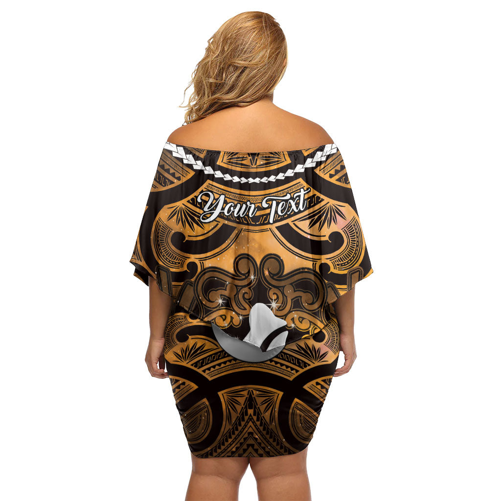 Personalised Maori Matariki Hei Matau Kowhai Off Shoulder Short Dress Maori Kowhaiwhai Pattern Galaxy LT01 - Polynesian Pride