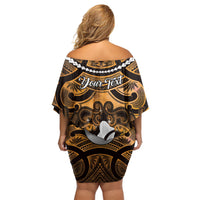 Personalised Maori Matariki Hei Matau Kowhai Off Shoulder Short Dress Maori Kowhaiwhai Pattern Galaxy LT01 - Polynesian Pride