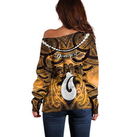 Personalised Maori Matariki Hei Matau Kowhai Off Shoulder Sweater Maori Kowhaiwhai Pattern Galaxy