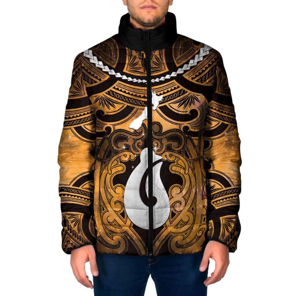 Personalised Maori Matariki Hei Matau Kowhai Padded Jacket Maori Kowhaiwhai Pattern Galaxy LT01 Men Yellow - Polynesian Pride