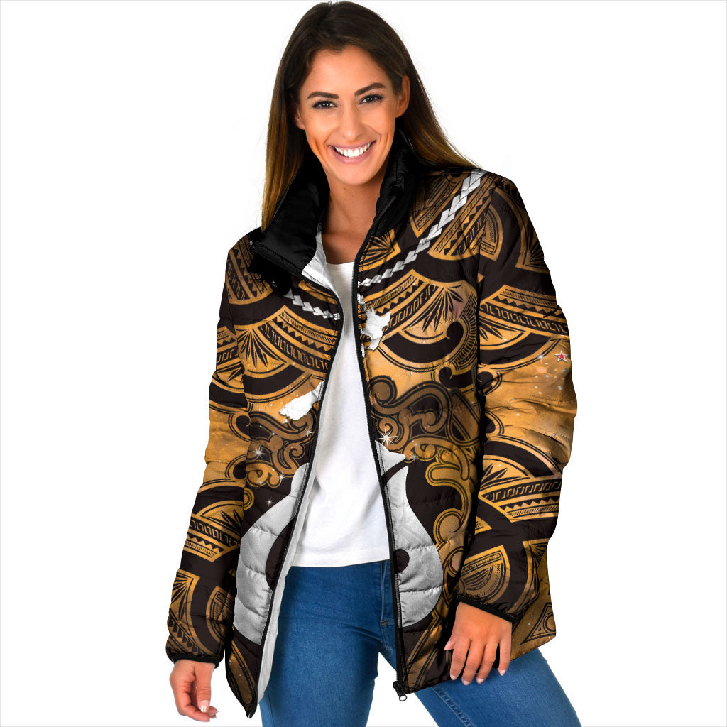 Personalised Maori Matariki Hei Matau Kowhai Padded Jacket Maori Kowhaiwhai Pattern Galaxy LT01 Women Yellow - Polynesian Pride