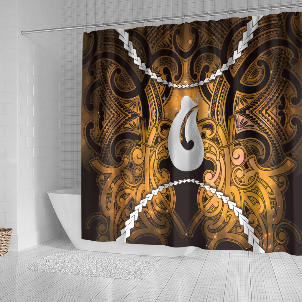Maori Matariki Hei Matau Kowhai Shower Curtain Maori Kowhaiwhai Pattern Galaxy