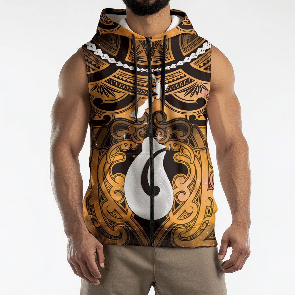 Personalised Maori Matariki Hei Matau Kowhai Sleeveless Zip Hoodie Maori Kowhaiwhai Pattern Galaxy LT01 - Polynesian Pride