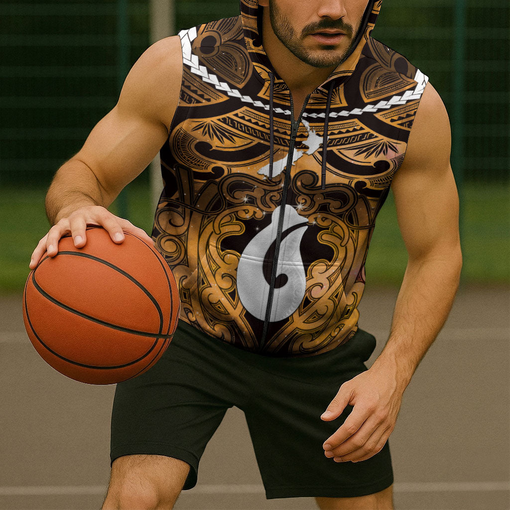 Personalised Maori Matariki Hei Matau Kowhai Sleeveless Zip Hoodie Maori Kowhaiwhai Pattern Galaxy LT01 - Polynesian Pride