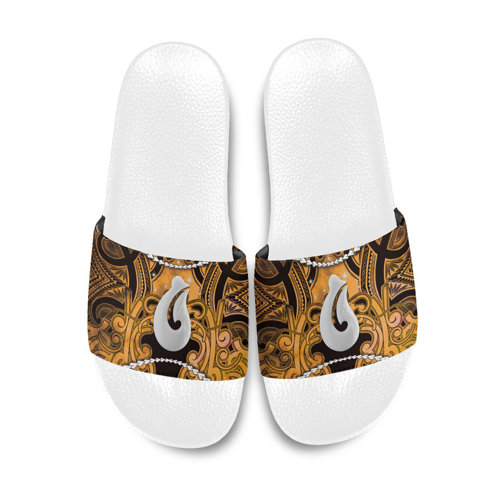Maori Matariki Hei Matau Kowhai Slide Sandals Maori Kowhaiwhai Pattern Galaxy