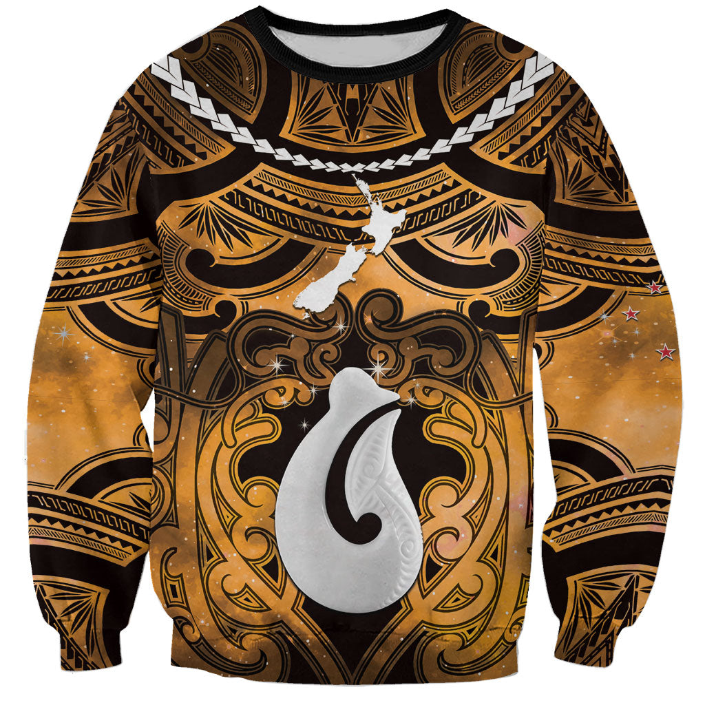 Personalised Maori Matariki Hei Matau Kowhai Sweatshirt Maori Kowhaiwhai Pattern Galaxy LT01 Unisex Yellow - Polynesian Pride
