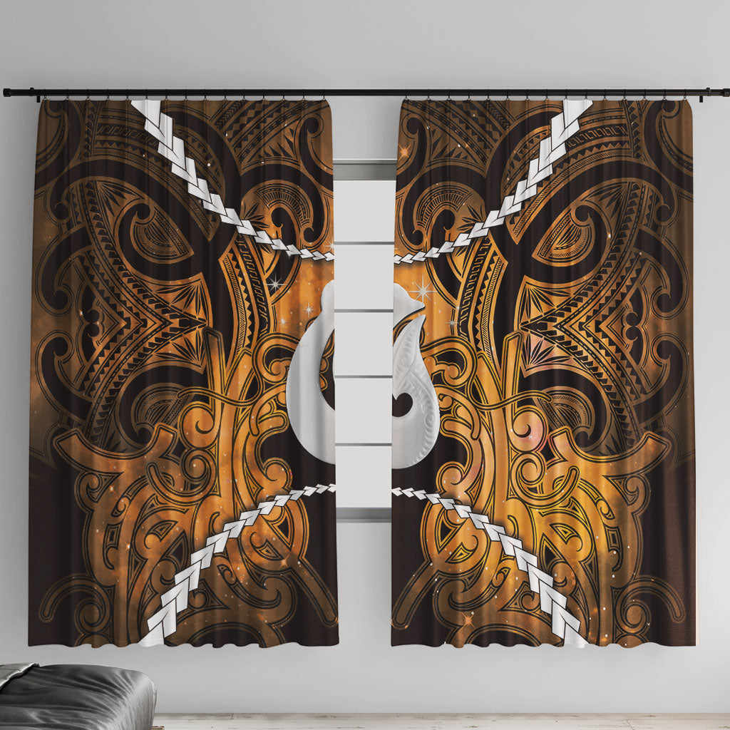 Maori Matariki Hei Matau Kowhai Window Curtain Maori Kowhaiwhai Pattern Galaxy LT01 With Hooks Yellow - Polynesian Pride