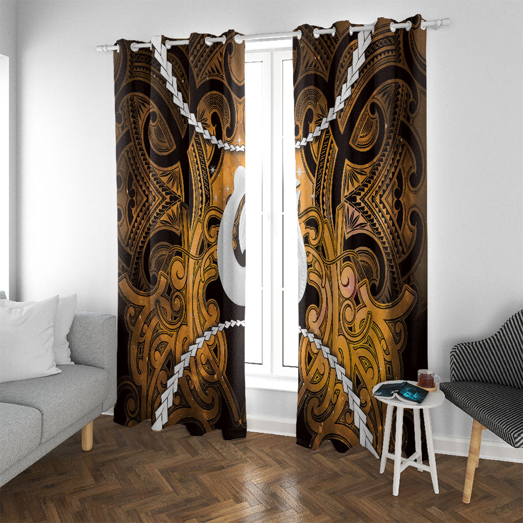 Maori Matariki Hei Matau Kowhai Window Curtain Maori Kowhaiwhai Pattern Galaxy LT01 With Grommets Yellow - Polynesian Pride