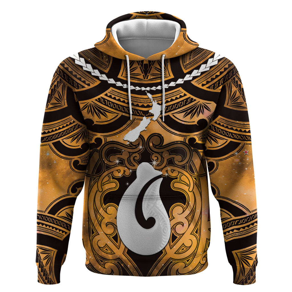 Personalised Maori Matariki Hei Matau Kowhai Zip Hoodie Maori Kowhaiwhai Pattern Galaxy LT01 Pullover Hoodie Yellow - Polynesian Pride