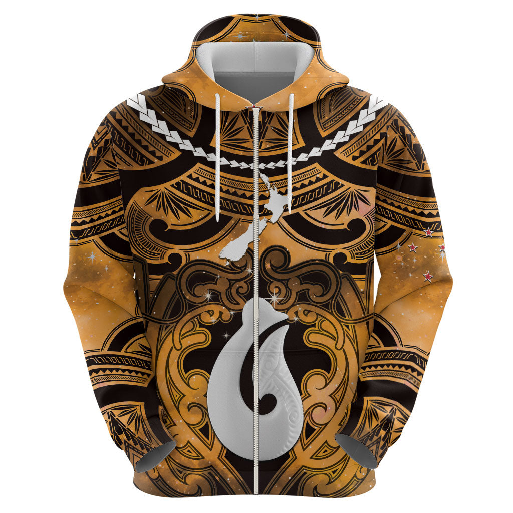 Personalised Maori Matariki Hei Matau Kowhai Zip Hoodie Maori Kowhaiwhai Pattern Galaxy LT01 - Polynesian Pride