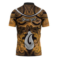 Personalised Maori Matariki Hei Matau Kowhai Zipper Polo Shirt Maori Kowhaiwhai Pattern Galaxy