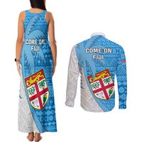 Fiji Rugby Couples Matching Tank Maxi Dress and Long Sleeve Button Shirts Come On Fijian Tapa Pattern LT01 - Polynesian Pride