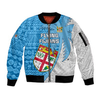 Fiji Rugby Sleeve Zip Bomber Jacket Come On Fijian Tapa Pattern LT01 Unisex Blue - Polynesian Pride