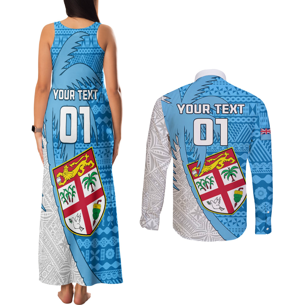Custom Fiji Rugby Couples Matching Tank Maxi Dress and Long Sleeve Button Shirts Come On Fijian Tapa Pattern LT01 - Polynesian Pride