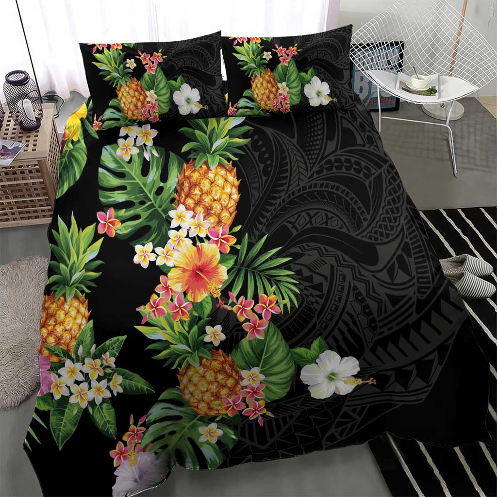 Hawaii Pineapple Tropical Bedding Set Colorful Hibiscus Plumeria