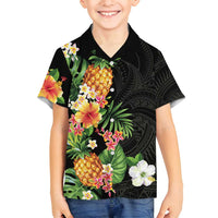 Hawaii Pineapple Tropical Family Matching Long Sleeve Bodycon Dress and Hawaiian Shirt Colorful Hibiscus Plumeria