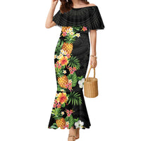 Hawaii Pineapple Tropical Family Matching Mermaid Dress and Hawaiian Shirt Colorful Hibiscus Plumeria